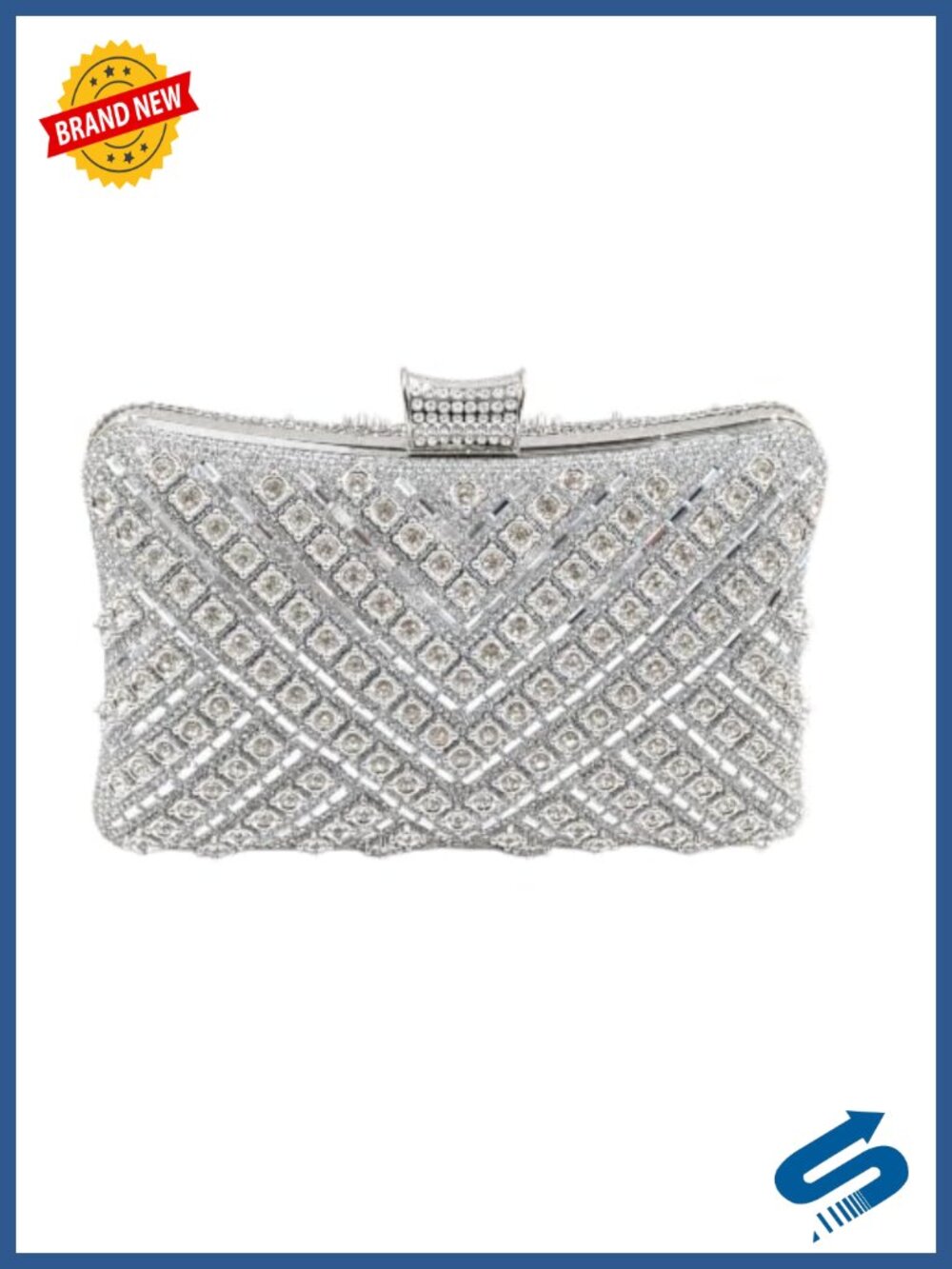 Rhinestone Clutch with Crystal Chain Handle Sparkly Evening Bag for Wedding Prom